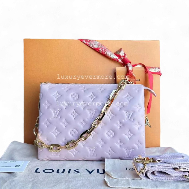 Small - sized Louis Vuitton Pochette Metis bags for a compact carryLouis Vuitton Coussin PM Puffy Lambskin Light Purple Golden Hardware