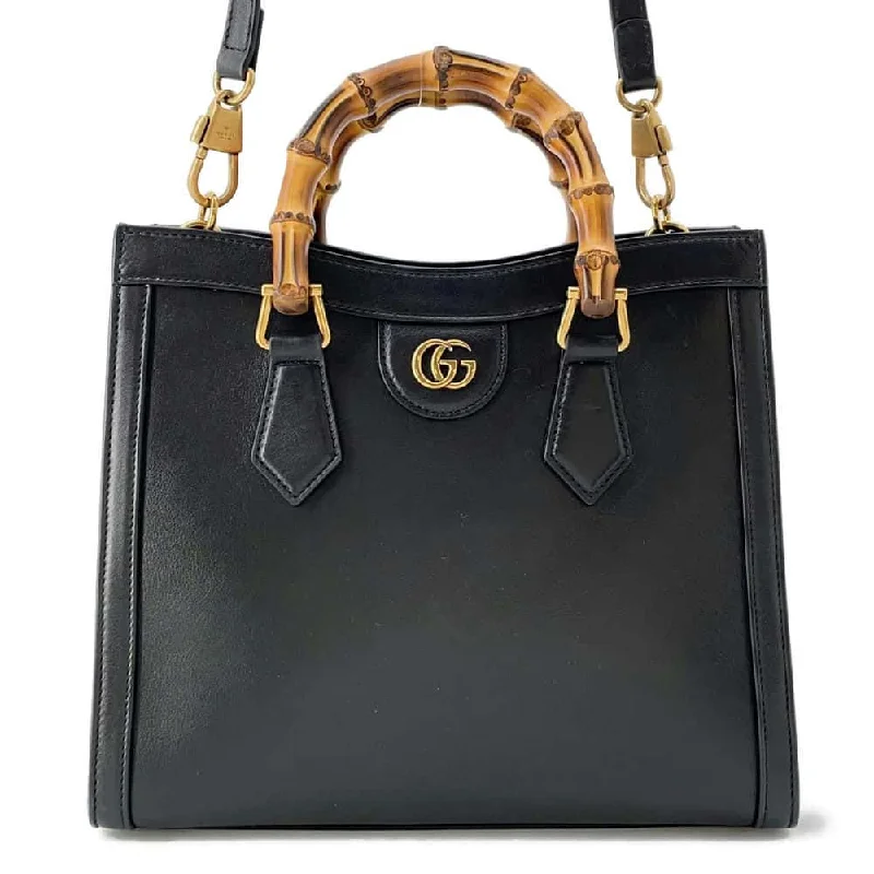 Women Gucci bags with a magnetic snap closure for easy accessGUCCI Diana Bamboo 2awyHandbag Black 660195 Leather Size Small