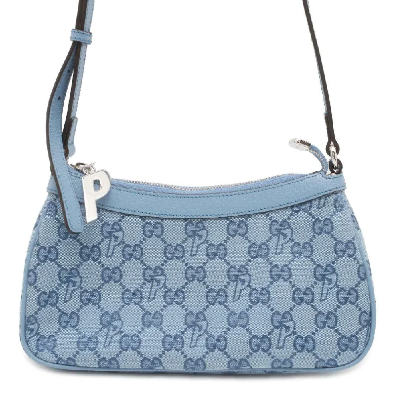 Gucci Marmont bags for women with a contrast - colored interiorGUCCI PALACE x GUCCI Collaboration Half Moon Mini Shoulder Bag Blue 723737 GG Canvas Leather