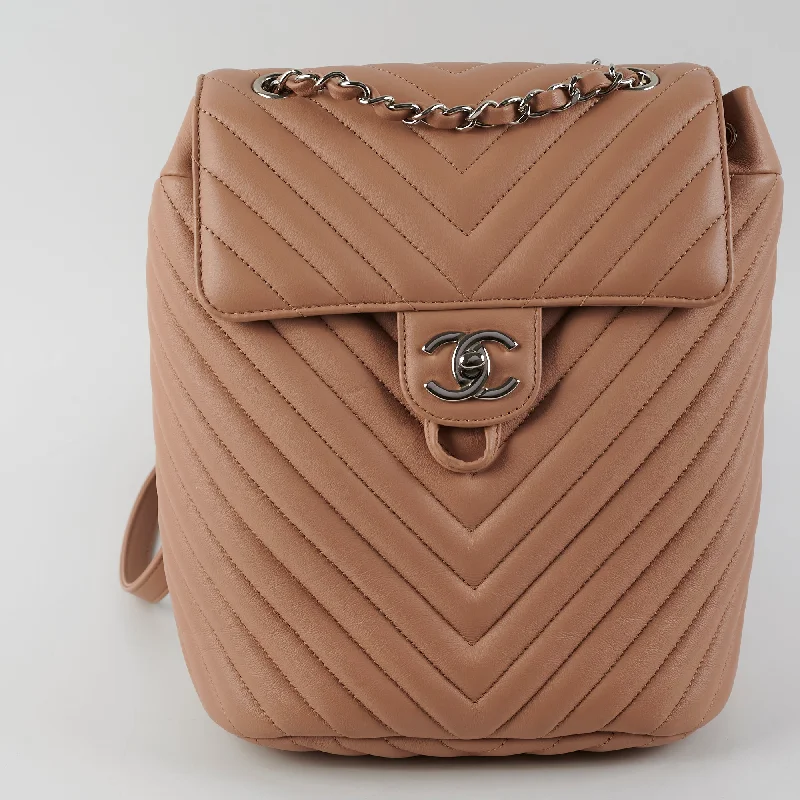 Chanel bags for women who love timeless fashionChanel Calfskin Chevron Small Urban Spirit Backpack Nude