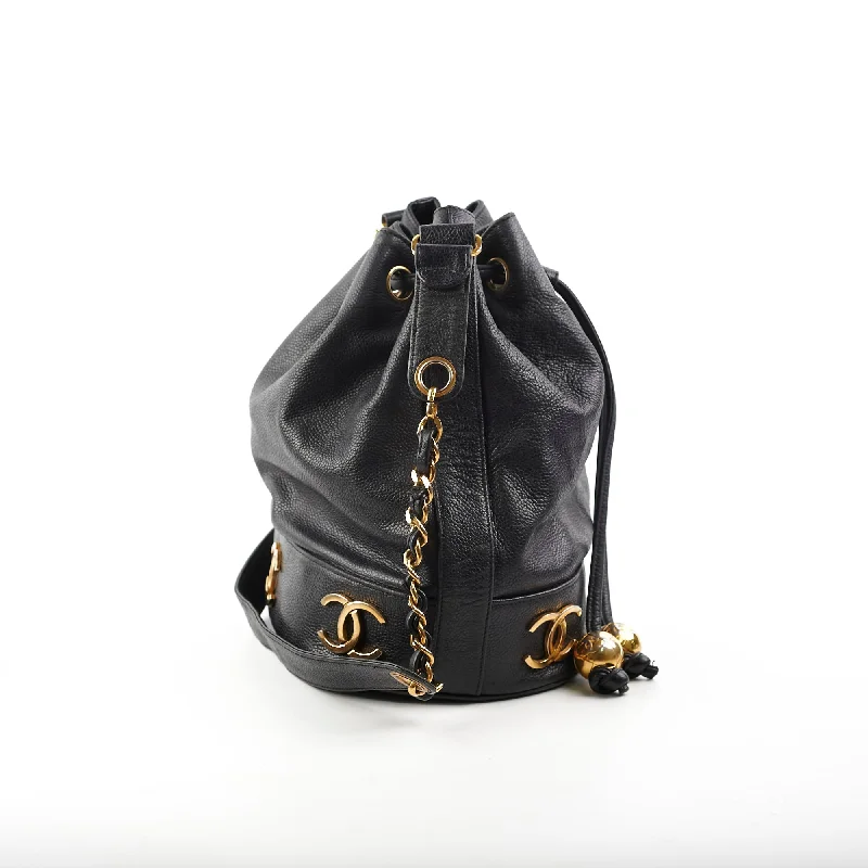 Chanel Black Handbag for Business MeetingsChanel Bucket Bag Caviar Black