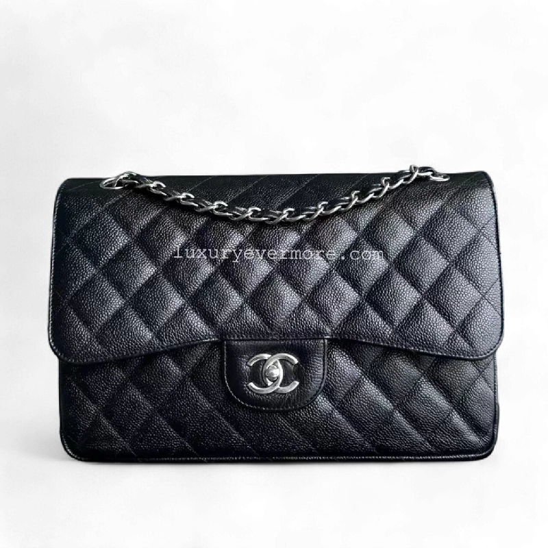 Chanel Lightweight Handbag for Daily ErrandsChanel Classic Flap Jumbo - Caviar Double Flap Quiltd Black Silver Hardware Series 17