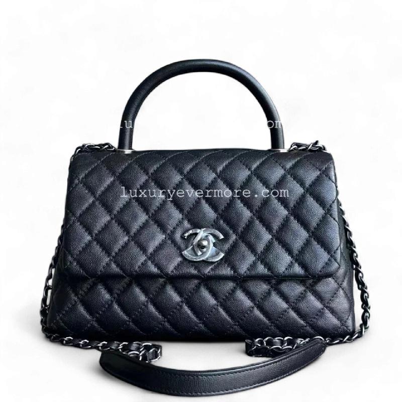 Chanel Handbag with Adjustable Strap for ComfortChanel Coco Handle - Caviar Medium Quilted Black Ruthenium Sivler Hardware Series 22