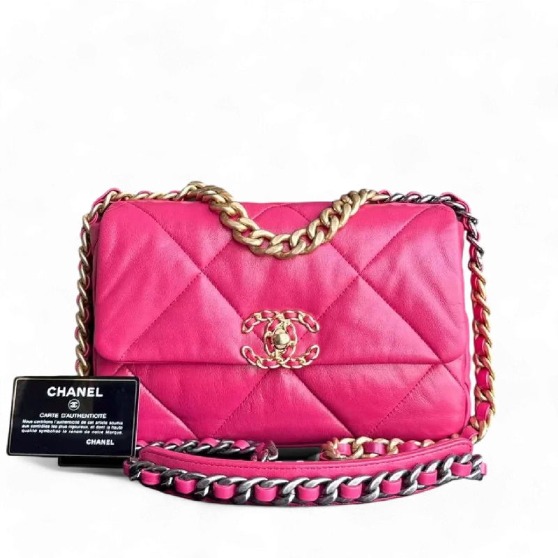 Chanel bags for those who value investment piecesChanel 19 Bag - Small 26CM C19 Quilted Goatskin Hot Pink Two-tone Gold Hardware Series 29