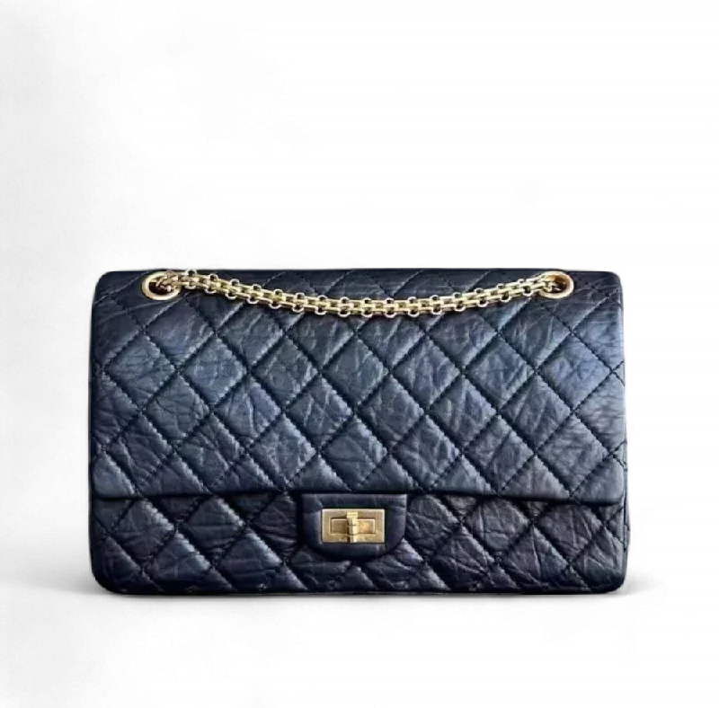 Chanel bags with leather and tweed combinationsChanel 2.55 226 Reissue 28CM Quilted Aged Calfskin Black Golden Hardware