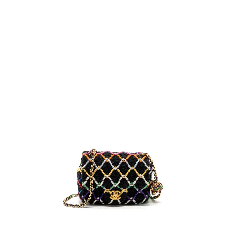 Chanel Colorful Handbag for Spring OutfitsChanel 22S pearl crush mini square flap bag fabric / tweed black / multicolor GHW (microchip)