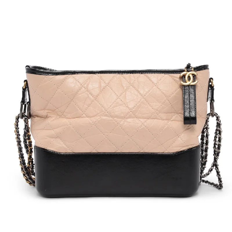 Chanel bags with iconic stitching detailsChanel Beige & Black Distressed Calfskin Gabrielle Hobo Bag