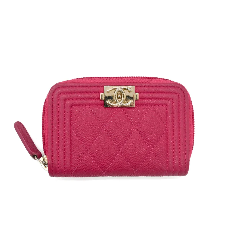 Chanel Small Crossbody Bag for TravelChanel Berry Red Caviar Boy Zip Around Coin Purse / Cardholder