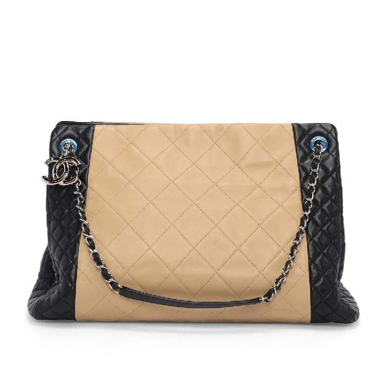 Chanel Small Crossbody Bag for TravelChanel Black & Beige Quilted Lambskin CC Charm Tote