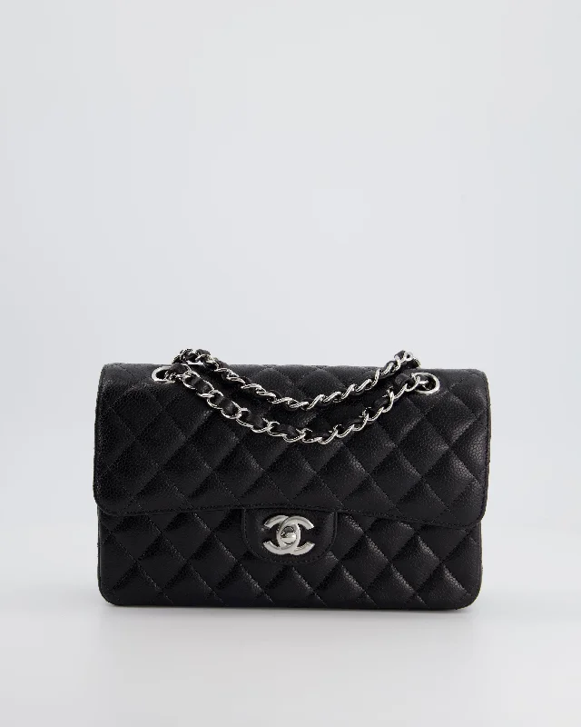 Chanel bags with chain and leather strap combinationsChanel Black Small Classic Double Flap Bag in Caviar Leather with Silver Hardware