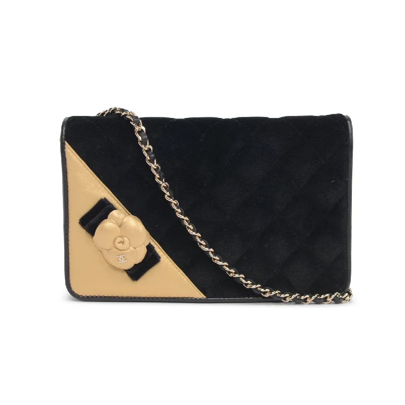 Chanel Quilted Leather Shoulder Bag for FashionistasChanel Black & Gold Velvet Camellia Wallet on Chain