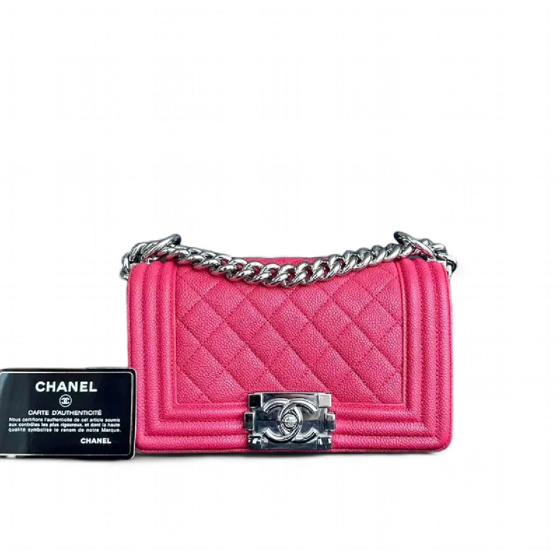 Chanel bags with leather and tweed combinationsChanel Boy Small - Hot Pink Quilted Caviar Grained Calfskin with Silver Hardware Series 25