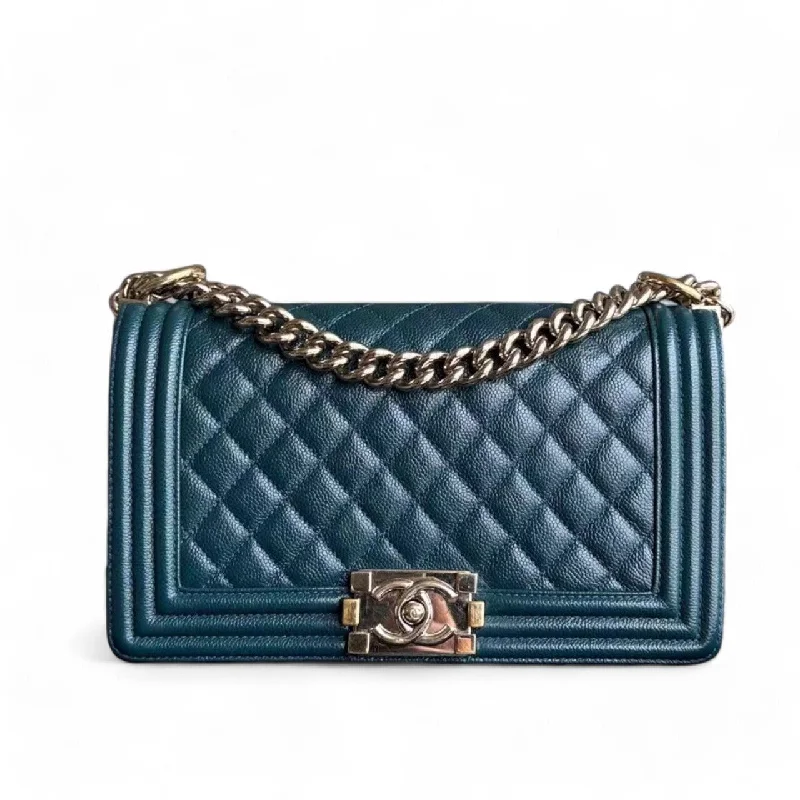 Chanel All - Match Handbag for Versatile StylingChanel Boy Medium - Caviar 25CM Quilted Blue Golden Hardware Series 30