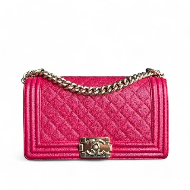 Chanel bags with modern touchesChanel Boy Medium - Caviar 25CM Quilted Hot Pink Gold Hardware Series 23