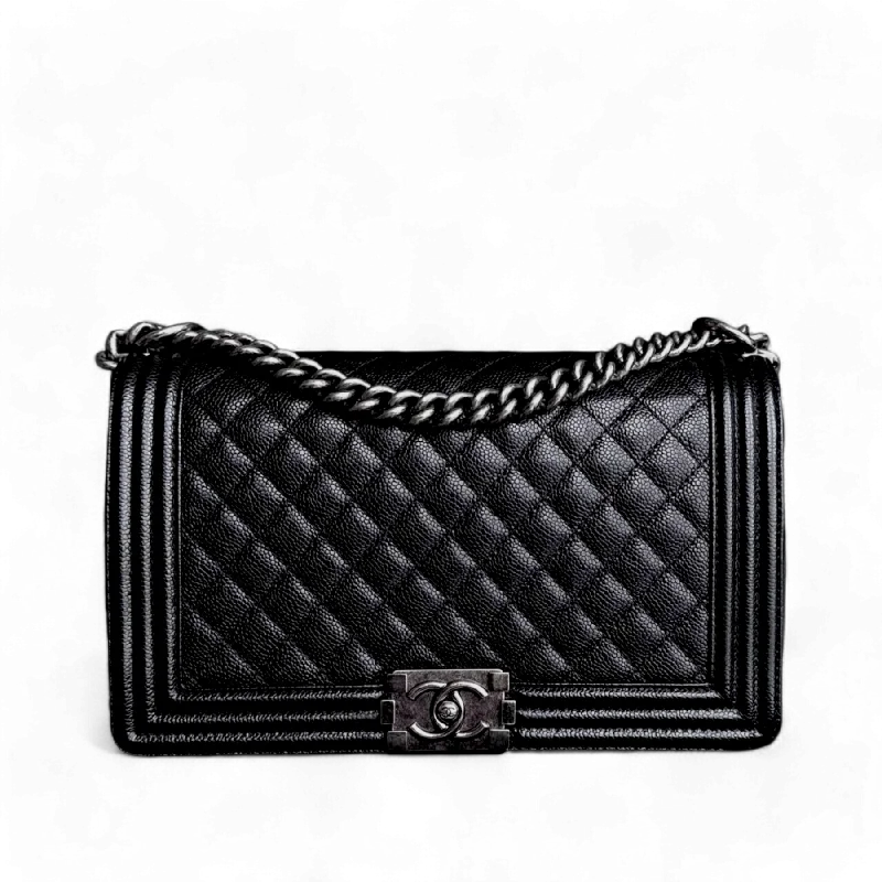 Chanel bags sale 2025Chanel Boy Medium - Caviar 28CM Quilted Black Ruthenium Silver Hardware Series 20