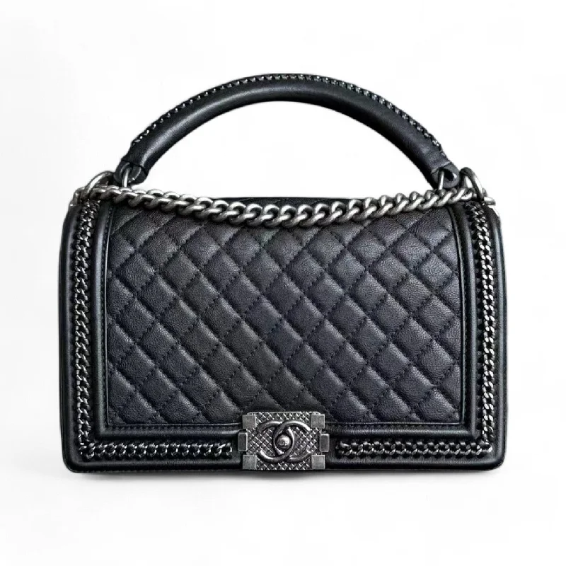 Chanel New Arrival Handbag with Gold HardwareChanel Boy Medium Handle - 28CM Quilted Calfskin Palladium Silver Hardware Series 23