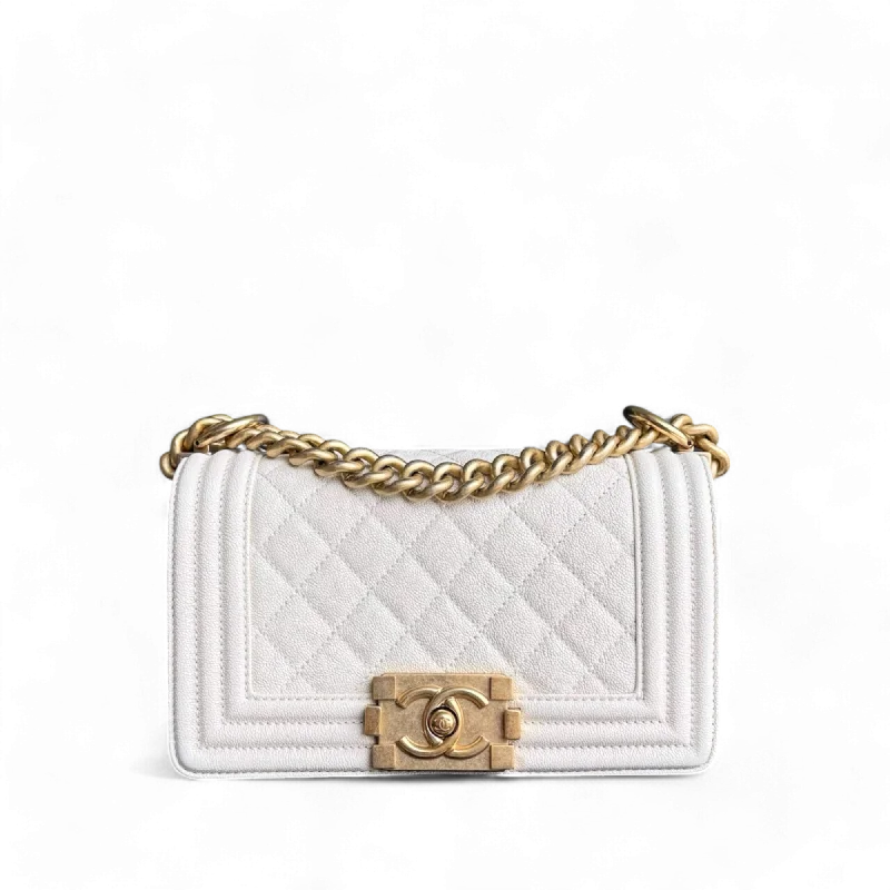 Chanel Limited Edition Handbag for CollectorsChanel Boy Small - Caviar Quilted Cream White Gold Hardware