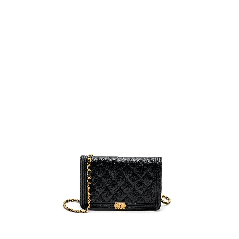 Chanel bags available at online luxury retaileChanel Boy Wallet On Chain Caviar Black GHW