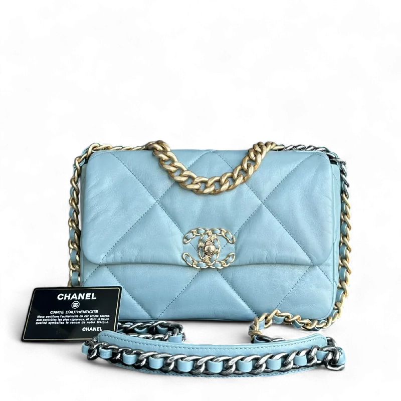 Chanel bags with exclusive seasonal releasesChanel C19 Small 19 Bag Quilted Goatskin Light Blue Two-Tone Hardware Series 30