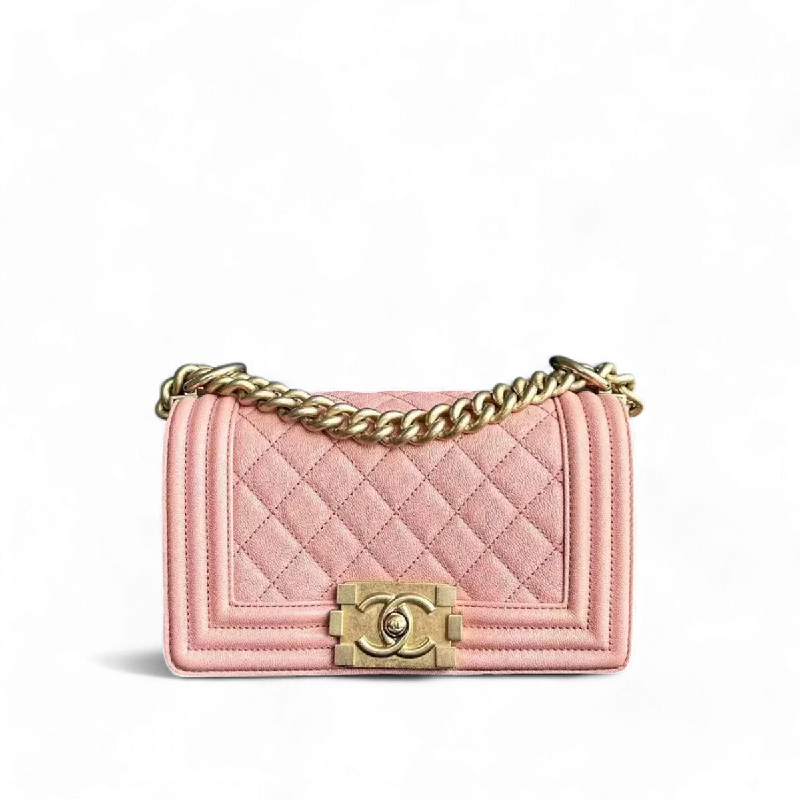 Chanel Luxury Handbag for High - End EventsChanel Boy Small - 20CM Caviar Quilted Grained Calfskin Pink Leboy Golden Hardware Series 27