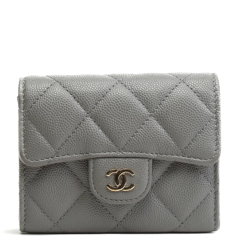 Chanel bags for a polished and professional appearanceCHANEL Caviar Flap Card Holder On Chain - Gray