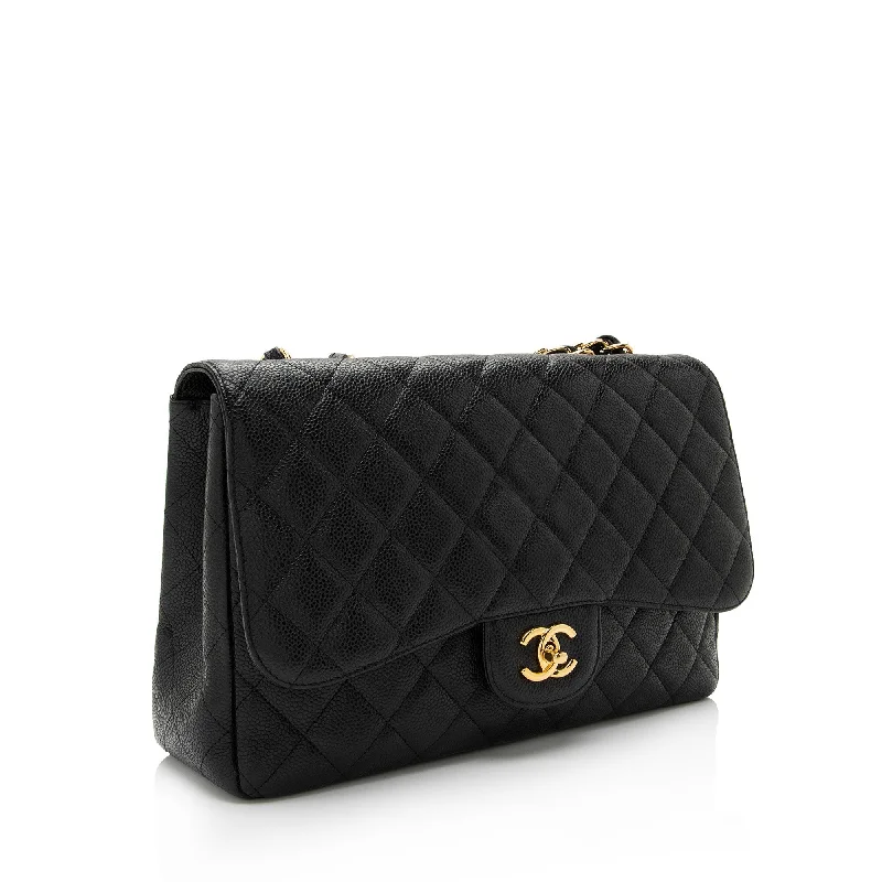 Chanel bags with leather and tweed combinationsChanel Caviar Leather Classic Jumbo Single Flap Bag (aj9aYt)