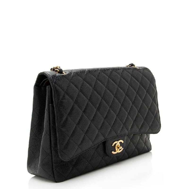 Chanel Luxury Handbag for High - End EventsChanel Caviar Leather Classic Maxi Double Flap Bag (21769)