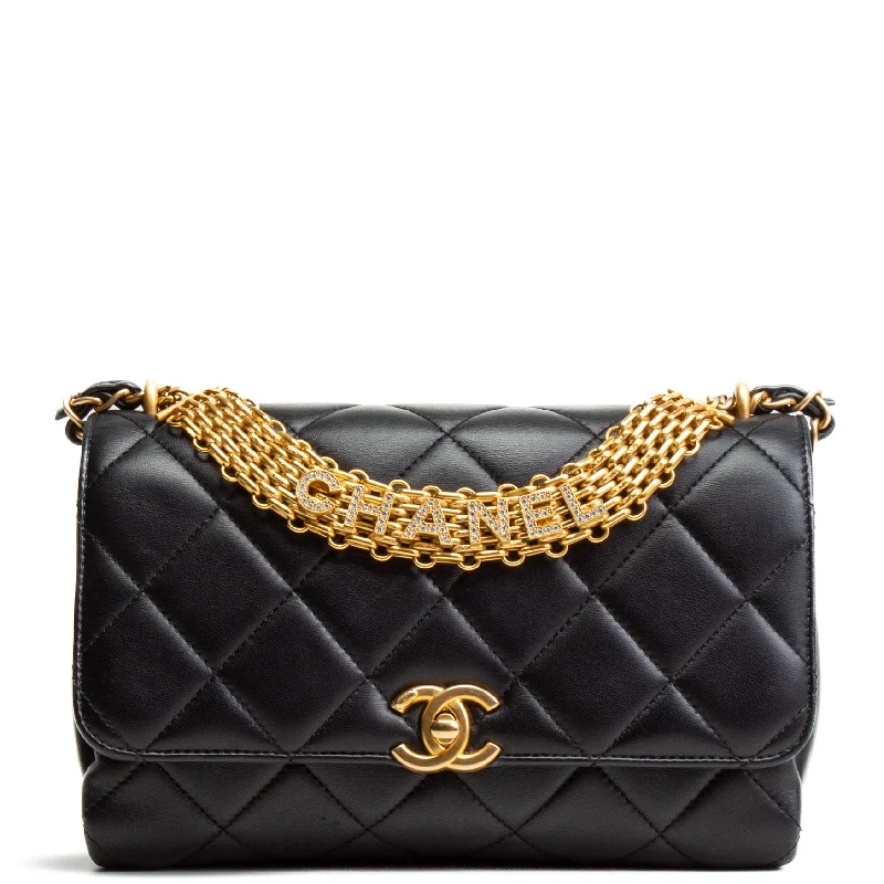 Chanel bags for the minimalist fashionCHANEL CC Crystal Logo Chain Medium Flap Bag - Black