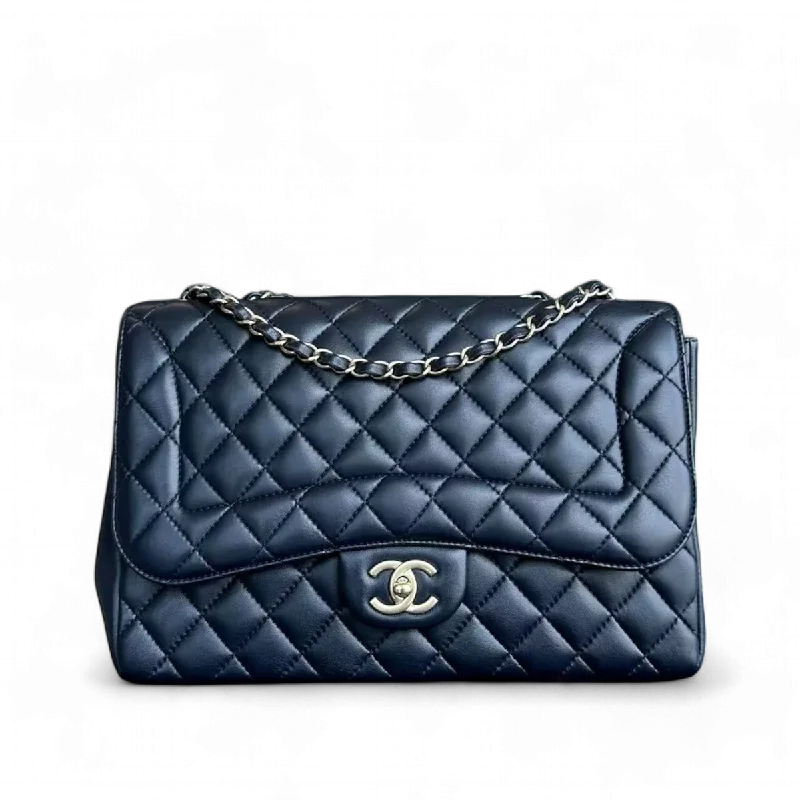 Chanel bags for women who love timeless fashionChanel Chic Flap Jumbo Mademoiselle Quilted Lambskin Dark Blue Golden Hardware Series 21