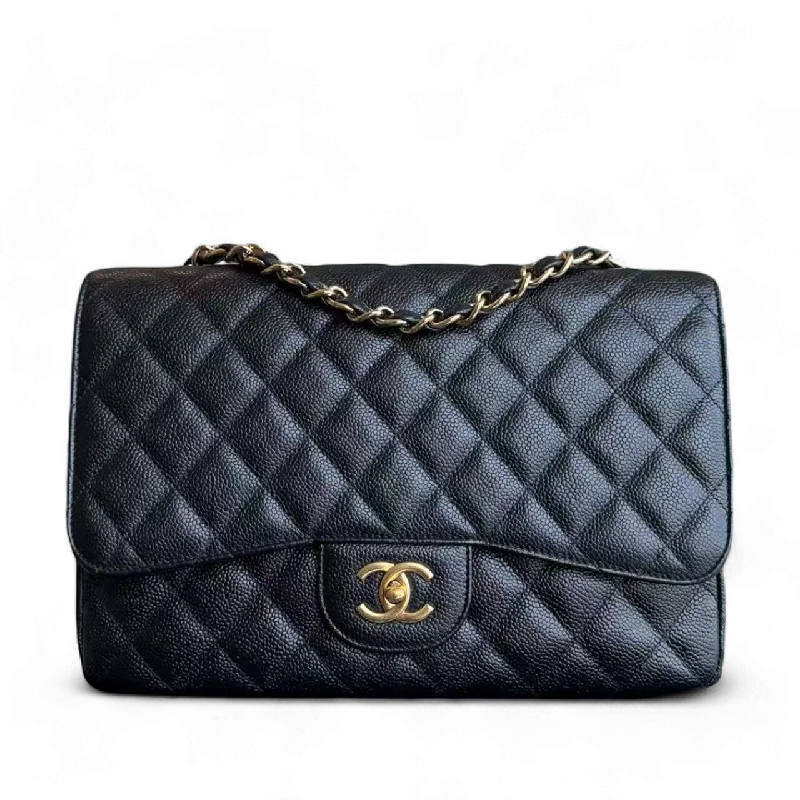 Chanel Quilted Leather Shoulder Bag for FashionistasChanel Classic Flap Jumbo - Caivar 30CM Quilted Black Gold Hardware Series 13