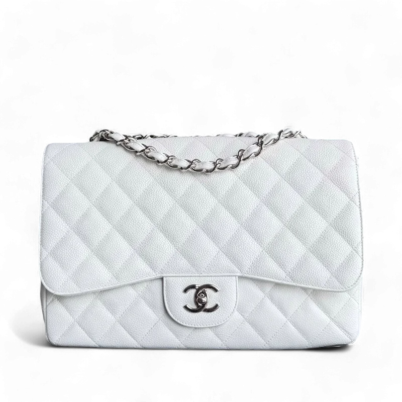 Chanel Classic Flap Bag for Evening PartyChanel Classic Flap Jumbo - Caviar 30CM Single Flap Quilted Snow White Silver Hardware Series 13