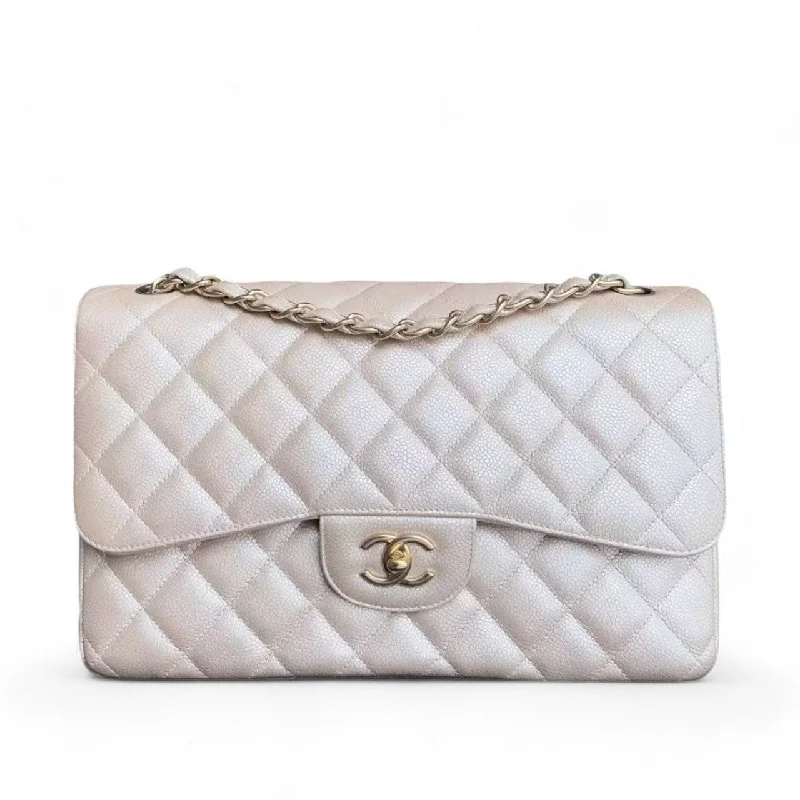 Chanel Limited Edition Handbag for CollectorsChanel Classic Flap Jumbo - Iridescent Caviar Double Flap Beige Gold Hardware Series 16