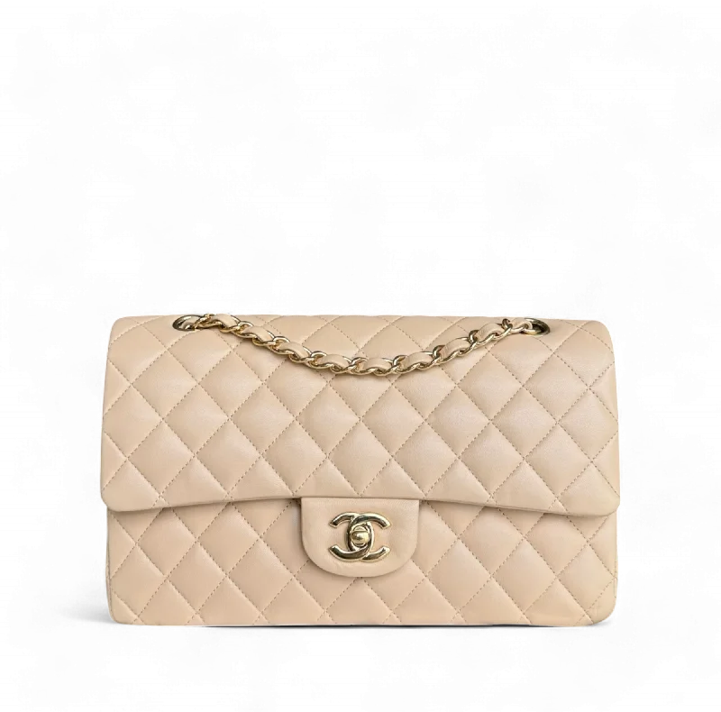 Chanel bags with exclusive seasonal releasesChanel Classic Flap Medium - 25CM Quilted Lambskin Beige Gold Hardware Series 23