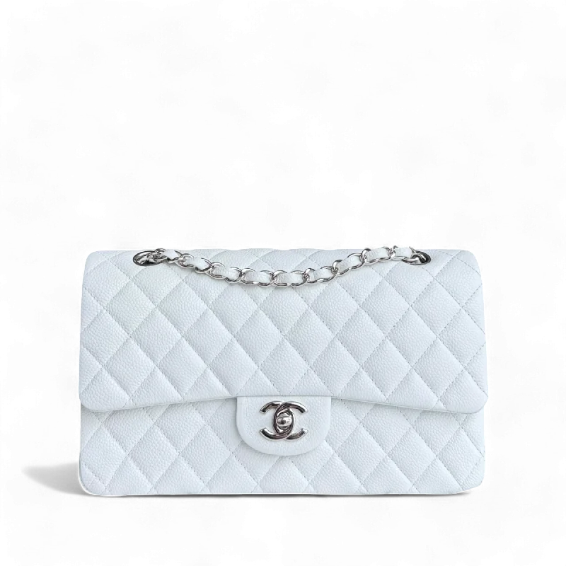 Chanel New Arrival Handbag with Gold HardwareChanel Classic Flap Medium - Caviar 25CM Quilted Snow White Silver Hardware Series 19