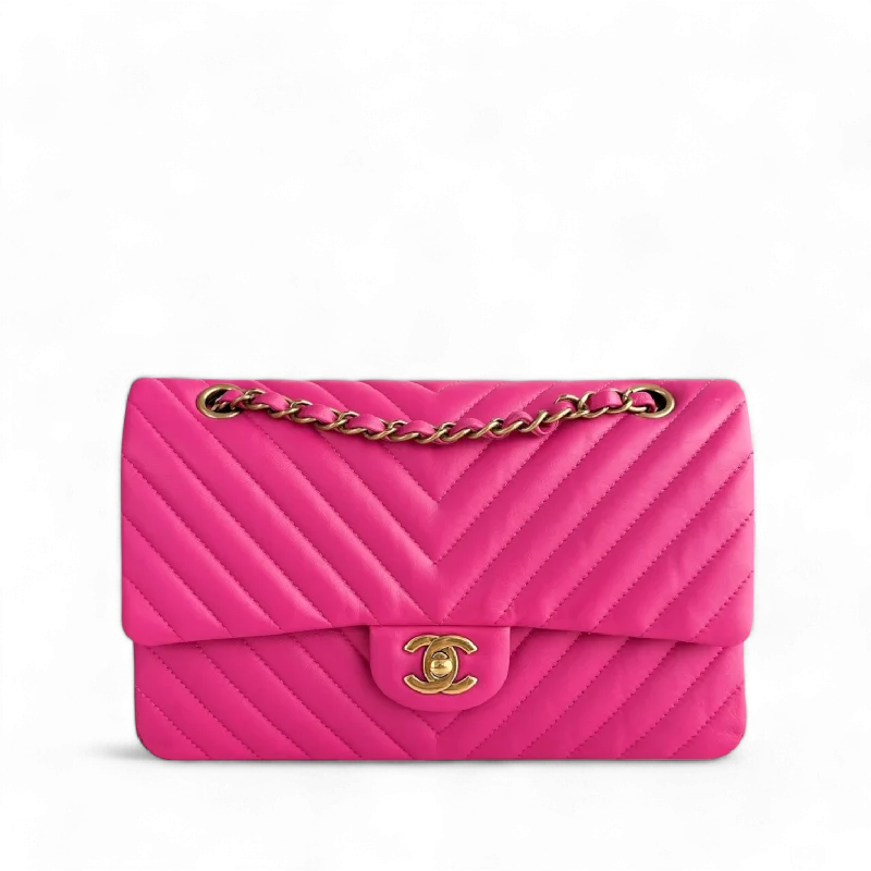 Chanel Vintage Inspired Handbag for Retro LoversChanel Classic Flap Medium - Chevron Lambskin Double Flap Hot Pink Gold Hardware Series 21