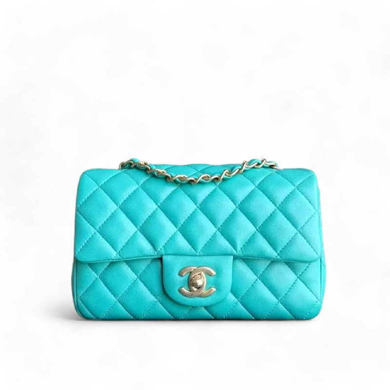 Chanel bags with classic and elegant designsChanel Classic Flap Mini - 20CM Rectangle Quilted Lambskin Cyan Gold Hardware