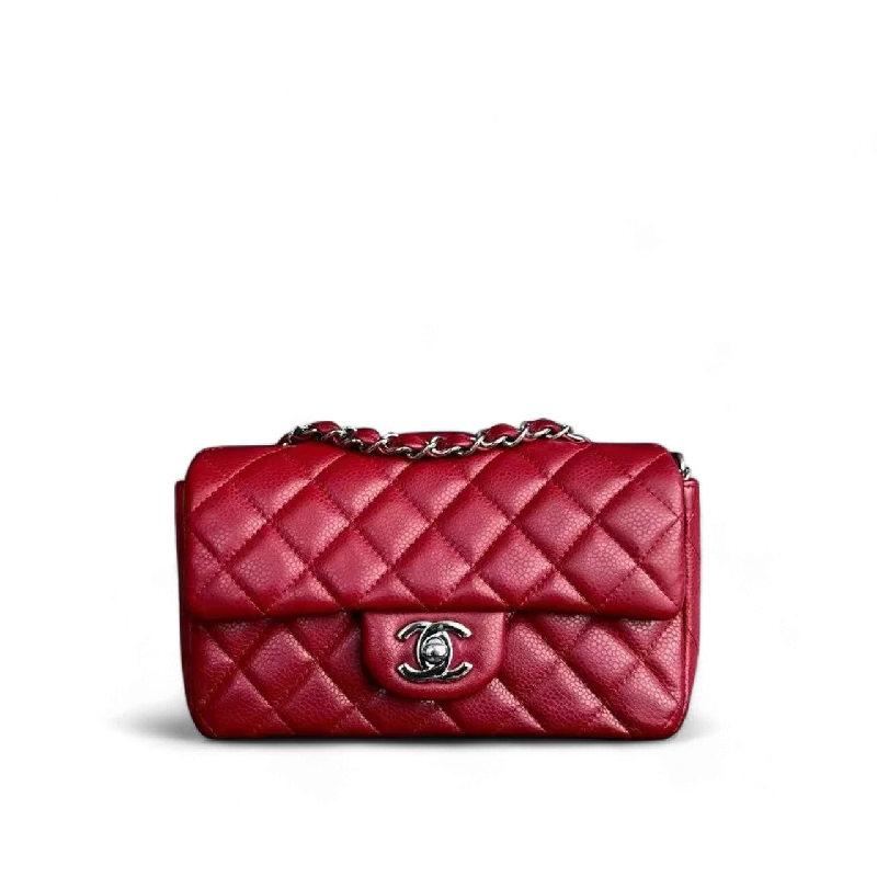 Chanel bags available at online luxury retaileChanel Classic Flap Mini - Caviar 20CM Quilted Dark Red Silver Hardware Series 17