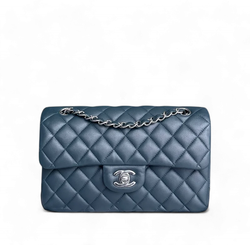 Chanel Quilted Leather Shoulder Bag for FashionistasChanel Classic Flap Small - 23CM Quilted Lambskin Dark Blue Silver Hardware Series 26