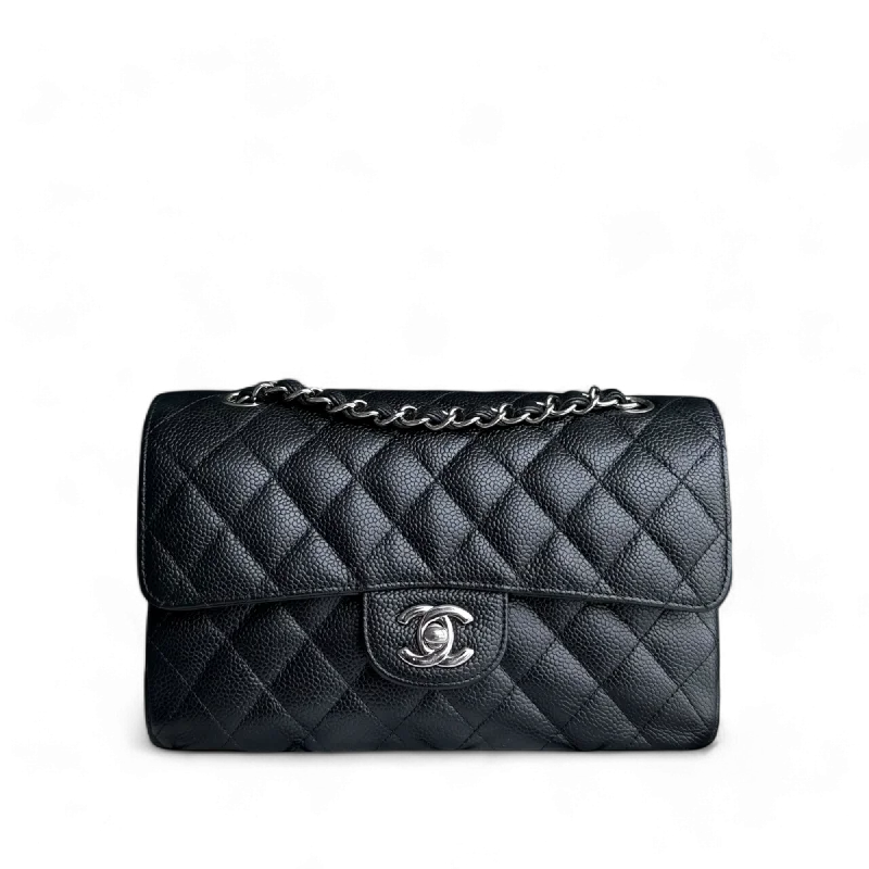 Chanel Luxury Handbag for High - End EventsChanel Classic Flap Small - Caviar 23CM Quilted Black Silver Hardware Series 16