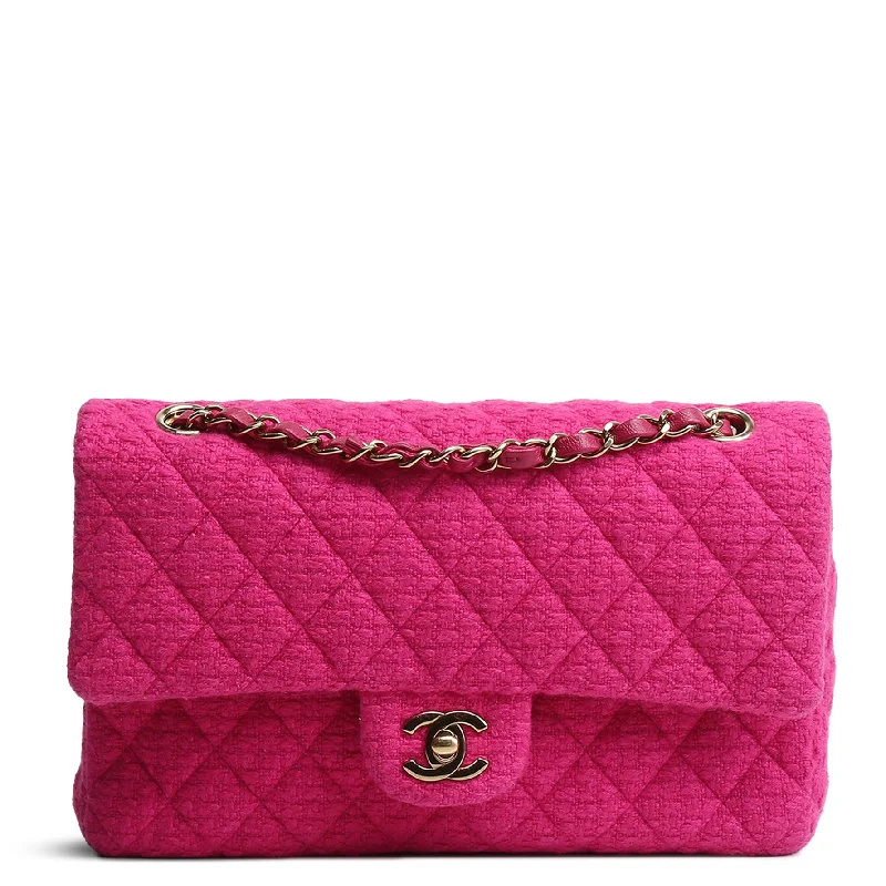 Chanel bags with adjustable chain strapsCHANEL Classic Tweed Medium Double Flap - Hot Pink