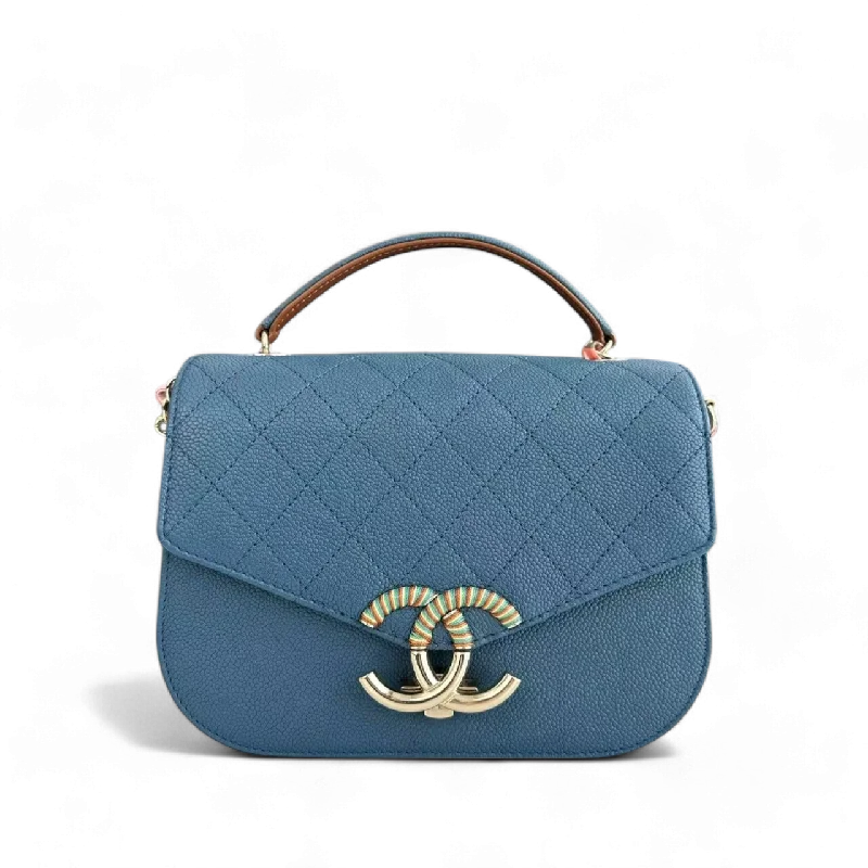 Chanel bags with iconic stitching detailsChanel Coco Curve Cuba - Caviar Medium Quilted Dark Blue Gold Hardware Series 23