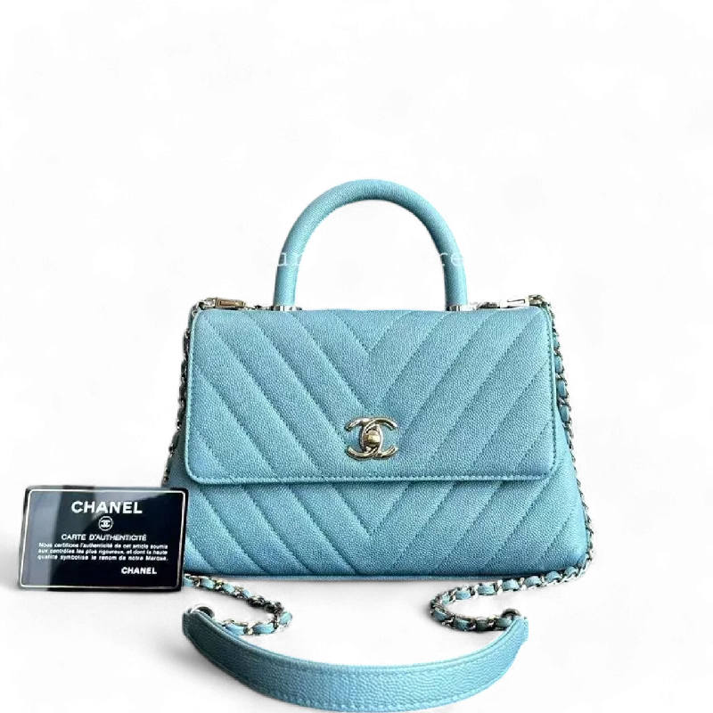 Chanel bags sale 2025Chanel Coco Handle - Caviar Small Chevron Blue Light Gold Hardware Series 29