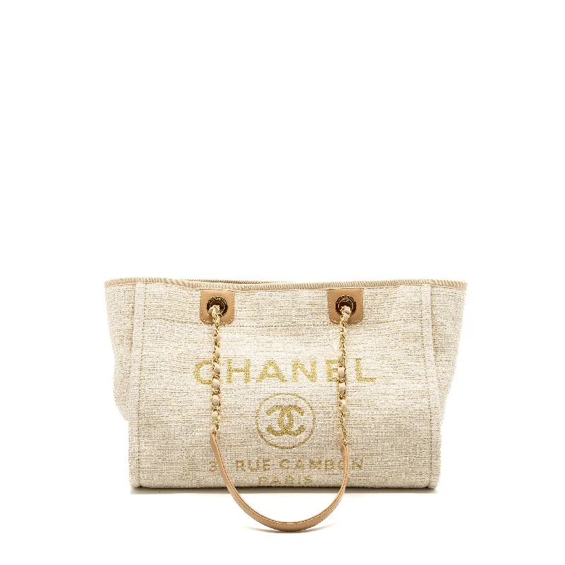 Chanel Handbag with Adjustable Strap for ComfortChanel Deauville bag canvas/ leather Light Beige GHW