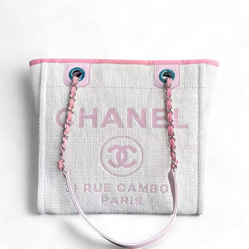 Chanel bags for the minimalist fashionChanel Deauville Mini - Tote Pink Fabric Silver Hardware Series 21