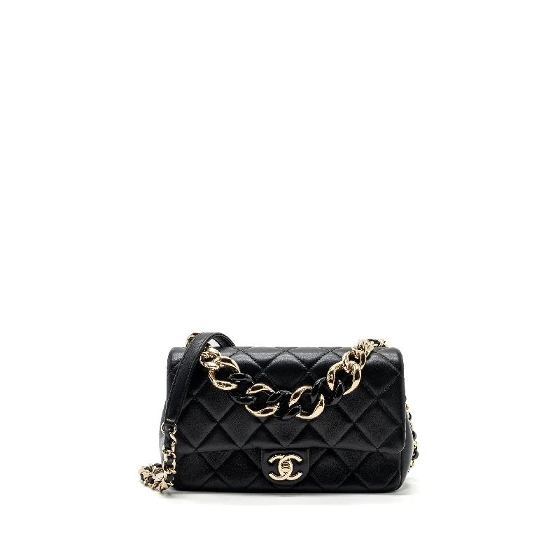 Chanel Luxury Handbag for High - End EventsChanel Giant chain flap bag lambskin black multicolour hardware(microchip)