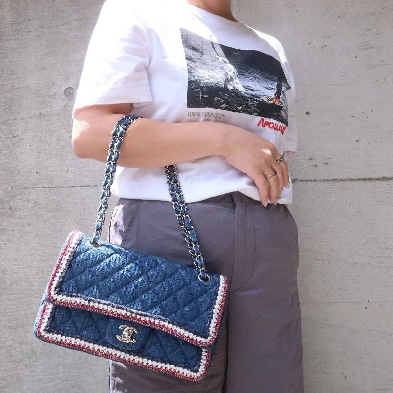 Chanel bags available at online luxury retaileCHANEL Matelasse Denim Leather Chain Shoulder Bag Blue A57698