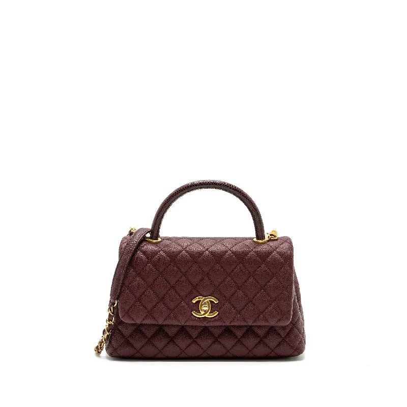 Chanel bags for a polished and professional appearanceChanel Medium Coco Handle With Lizard Handle Caviar Burgundy GHW