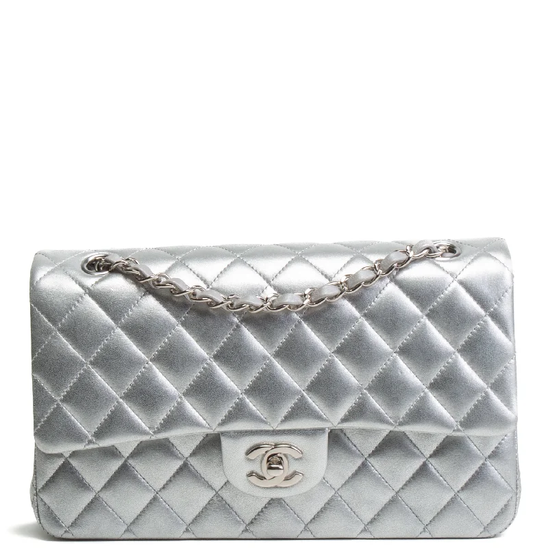 Chanel leather bags for everydCHANEL Classic Medium Lambskin Double Flap - Metallic Silver