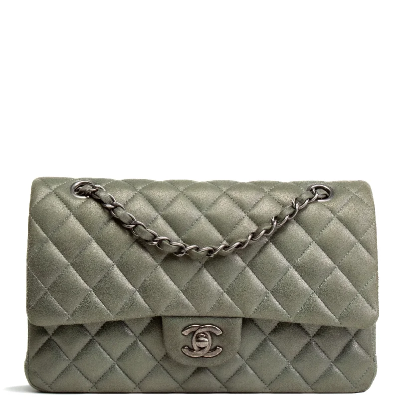 Chanel bags for women who love timeless fashionCHANEL Medium Double Flap - Iridescent Silver/ Moss Green