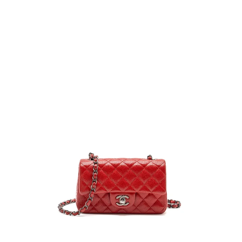 Chanel leather bags for everydChanel Mini Rectangular Flap Bag Caviar Red Ruthenium Hardware